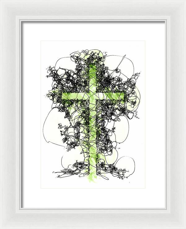 Chaos Order Cross 10 - Joyful Green - Framed Print