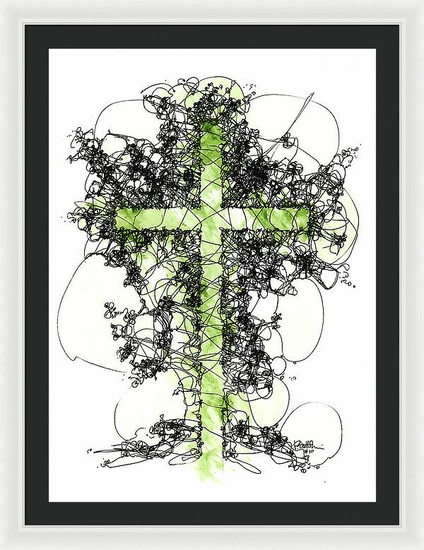 Chaos Order Cross 10 - Joyful Green - Framed Print