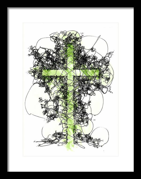 Chaos Order Cross 10 - Joyful Green - Framed Print