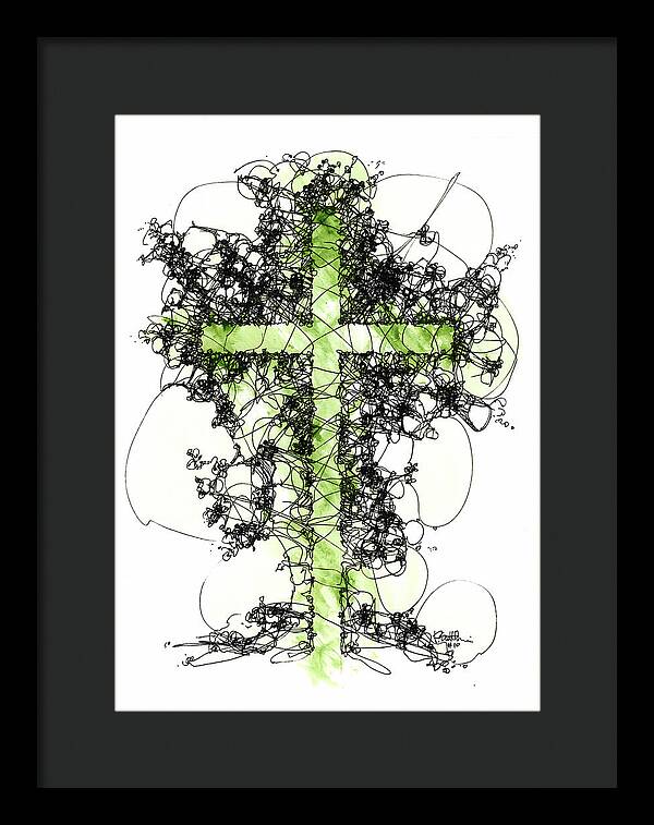 Chaos Order Cross 10 - Joyful Green - Framed Print