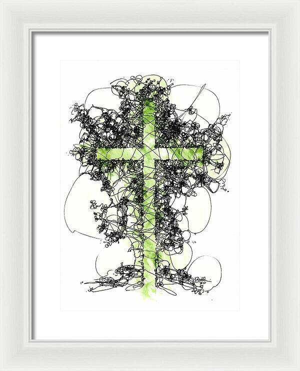 Chaos Order Cross 10 - Joyful Green - Framed Print