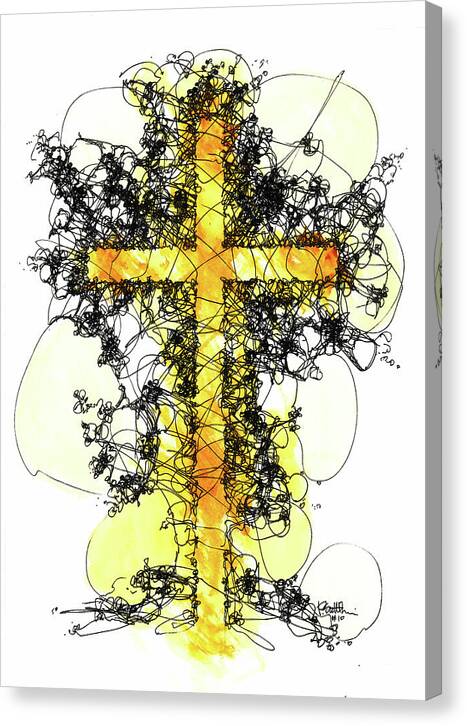 Chaos Order Cross 10 - Luminous Yellow - Canvas Print
