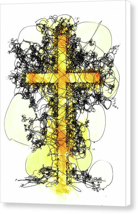 Chaos Order Cross 10 - Luminous Yellow - Canvas Print