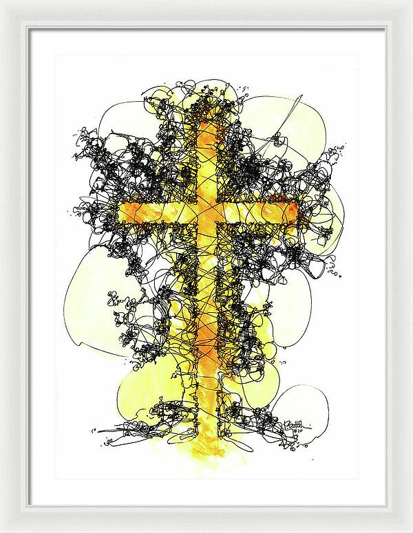 Chaos Order Cross 10 - Luminous Yellow - Framed Print