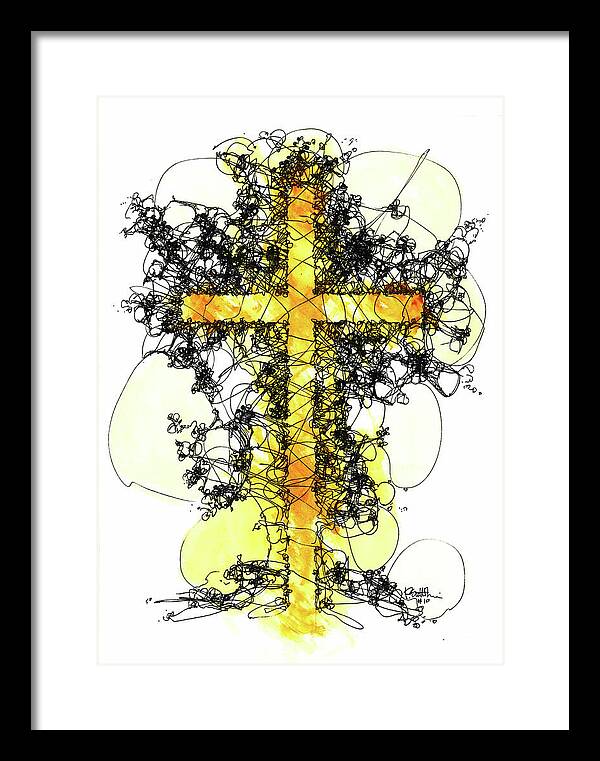 Chaos Order Cross 10 - Luminous Yellow - Framed Print