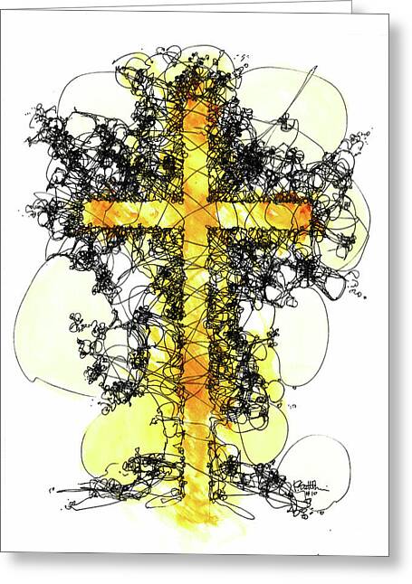 Chaos Order Cross 10 - Luminous Yellow - Greeting Card