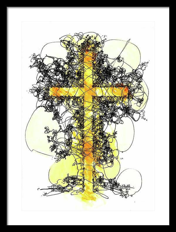 Chaos Order Cross 10 - Luminous Yellow - Framed Print