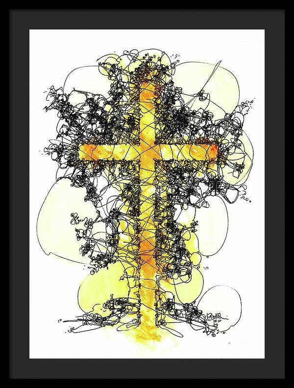 Chaos Order Cross 10 - Luminous Yellow - Framed Print