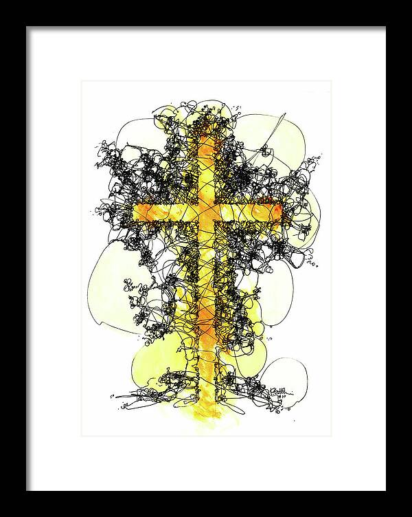 Chaos Order Cross 10 - Luminous Yellow - Framed Print
