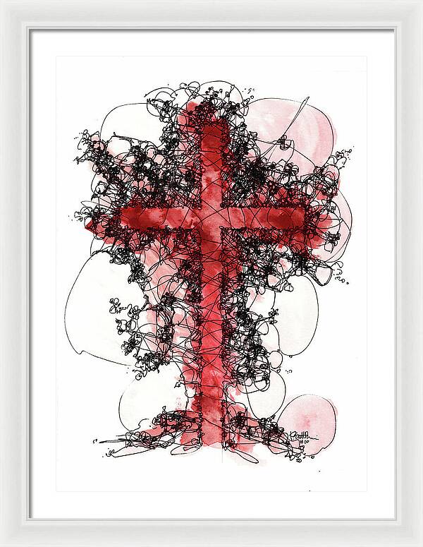Chaos Order Cross 10 - Sorrowful Red - Framed Print