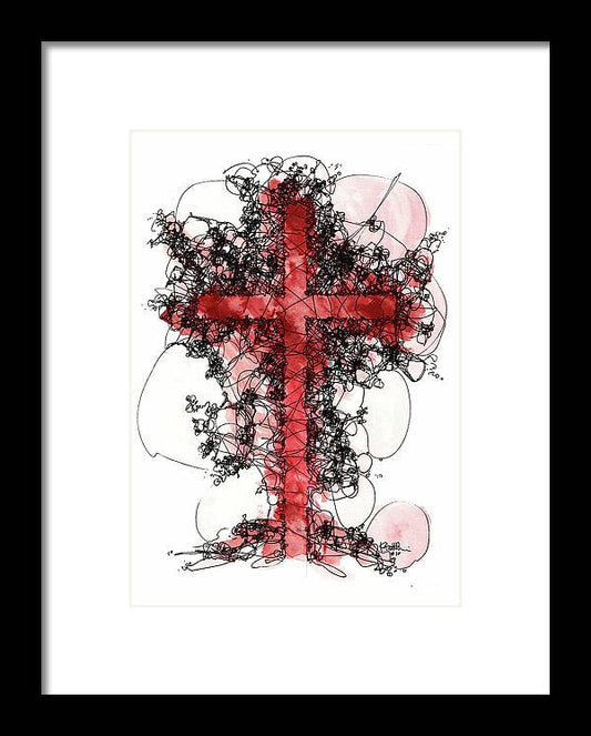 Chaos Order Cross 10 - Sorrowful Red - Framed Print