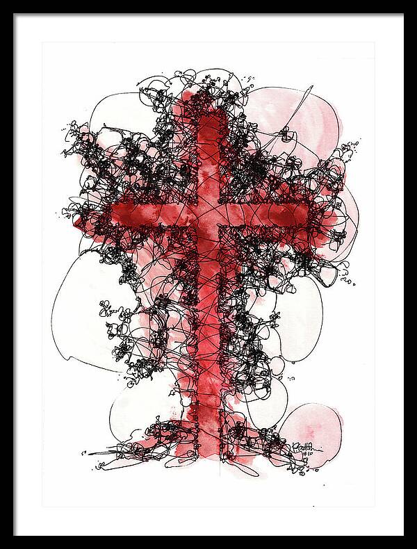 Chaos Order Cross 10 - Sorrowful Red - Framed Print