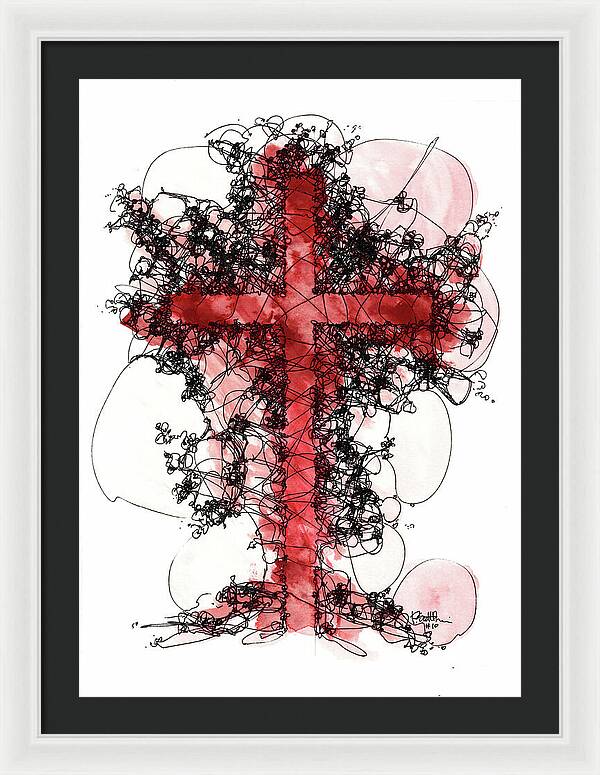 Chaos Order Cross 10 - Sorrowful Red - Framed Print