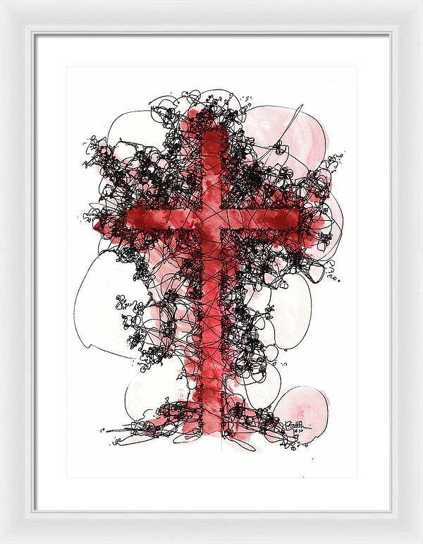 Chaos Order Cross 10 - Sorrowful Red - Framed Print