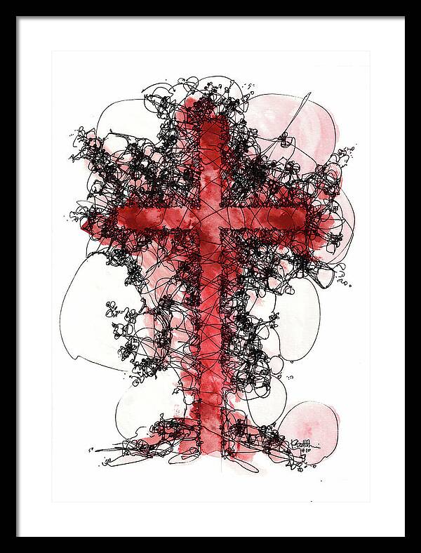 Chaos Order Cross 10 - Sorrowful Red - Framed Print
