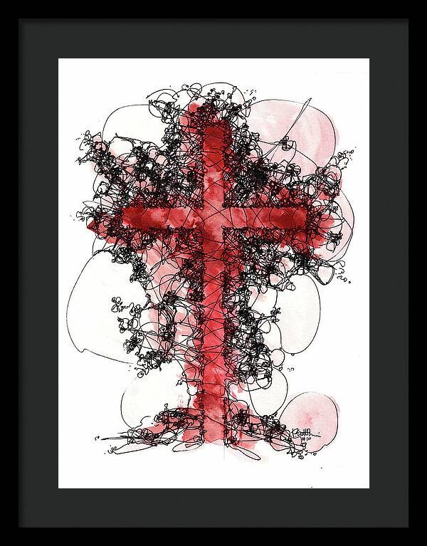 Chaos Order Cross 10 - Sorrowful Red - Framed Print