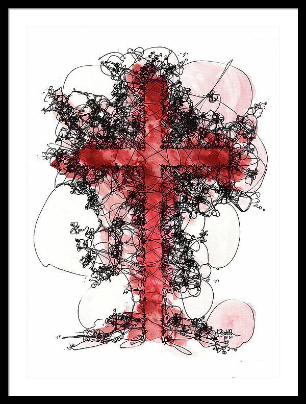 Chaos Order Cross 10 - Sorrowful Red - Framed Print