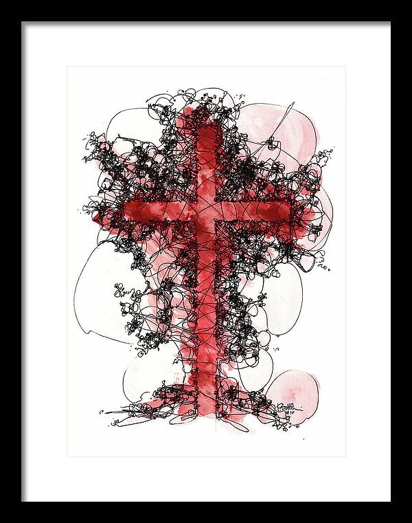 Chaos Order Cross 10 - Sorrowful Red - Framed Print