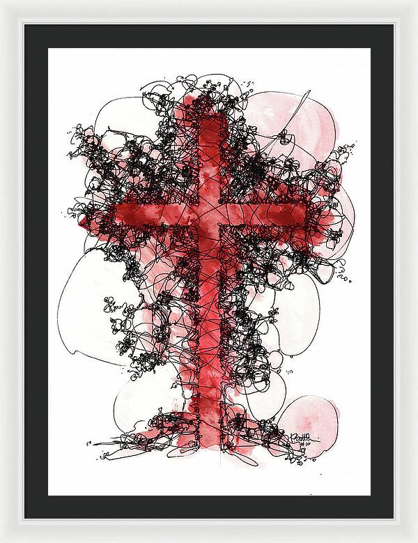 Chaos Order Cross 10 - Sorrowful Red - Framed Print