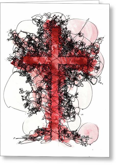 Chaos Order Cross 10 - Sorrowful Red - Greeting Card