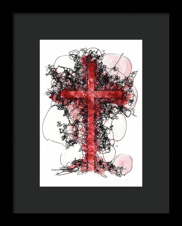 Chaos Order Cross 10 - Sorrowful Red - Framed Print