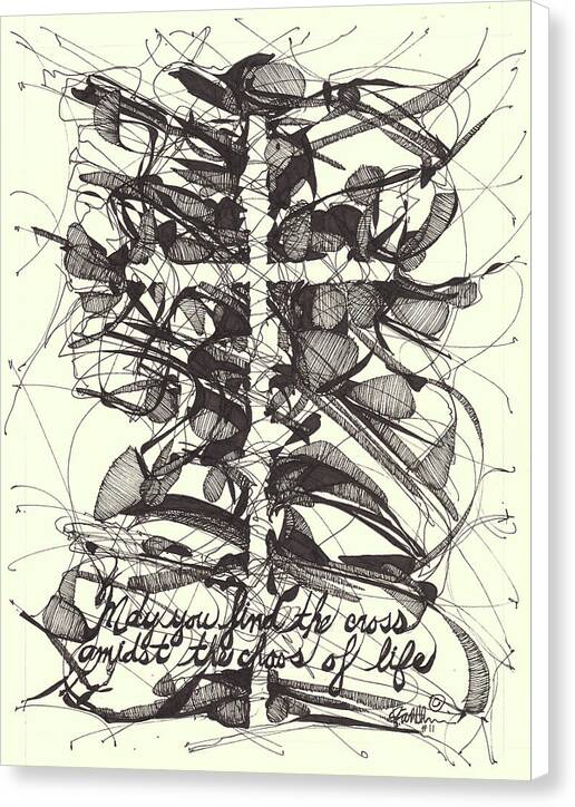 Chaos Order Cross 11 - Black and White - Canvas Print