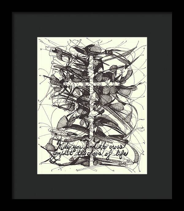 Chaos Order Cross 11 - Black and White - Framed Print