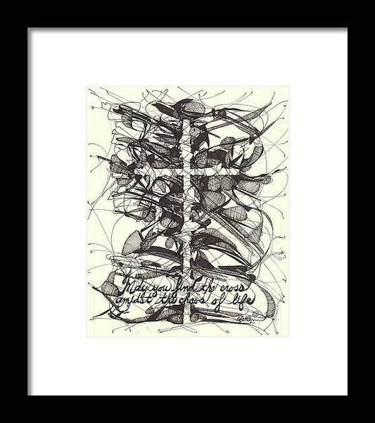 Chaos Order Cross 11 - Black and White - Framed Print