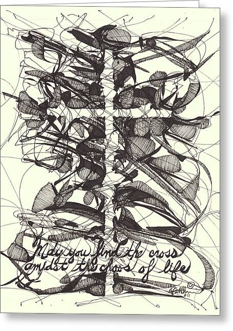 Chaos Order Cross 11 - Black and White - Greeting Card