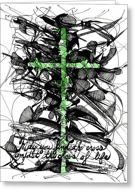 Chaos Order Cross 11 - Joyful Green - Greeting Card