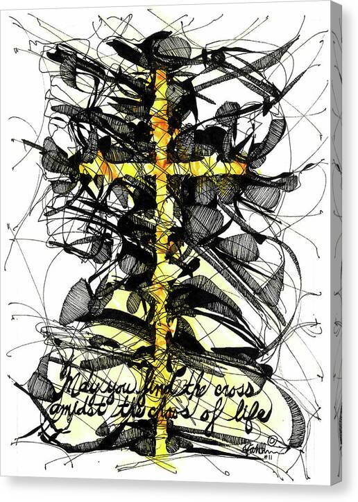 Chaos Order Cross 11 - Luminous Yellow - Canvas Print