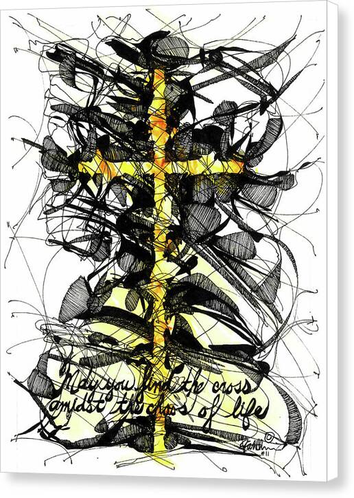 Chaos Order Cross 11 - Luminous Yellow - Canvas Print