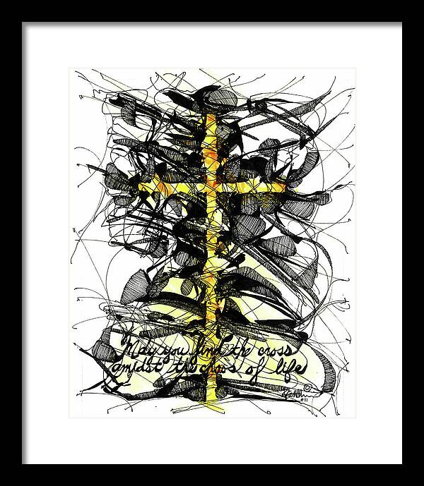 Chaos Order Cross 11 - Luminous Yellow - Framed Print