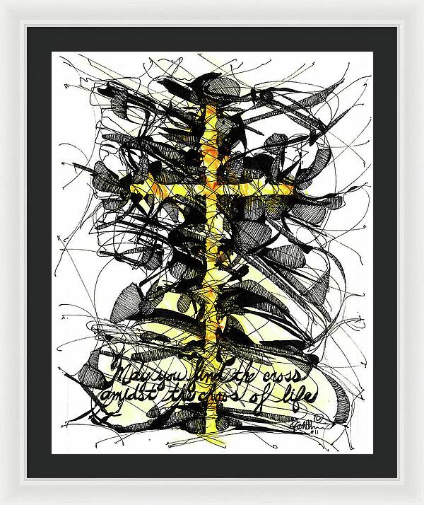 Chaos Order Cross 11 - Luminous Yellow - Framed Print