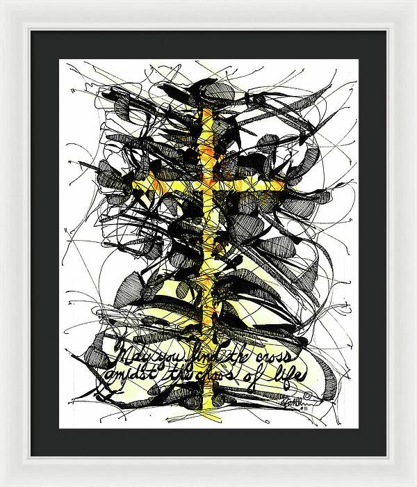Chaos Order Cross 11 - Luminous Yellow - Framed Print