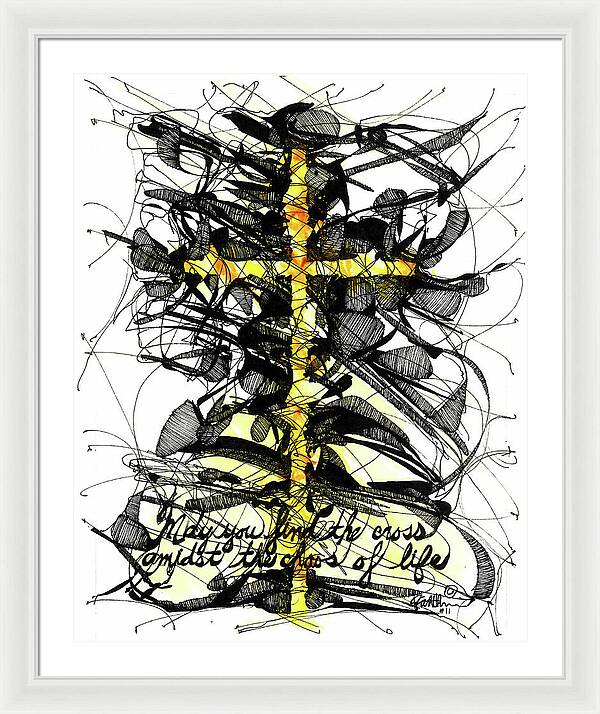 Chaos Order Cross 11 - Luminous Yellow - Framed Print
