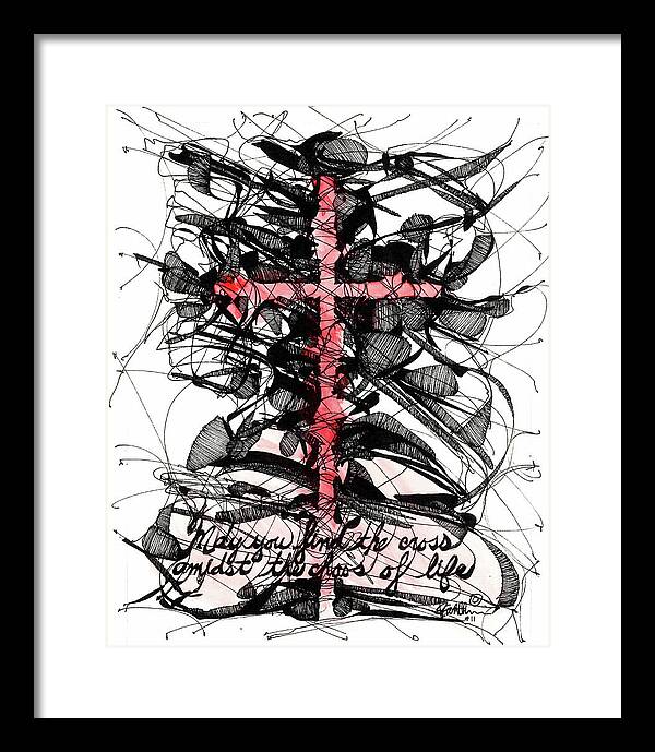 Chaos Order Cross 11 - Sorrowful Red - Framed Print