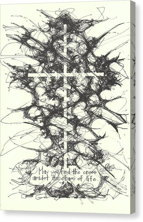 Chaos Order Cross 12 - Black and White - Canvas Print