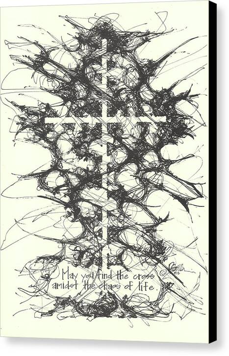 Chaos Order Cross 12 - Black and White - Canvas Print