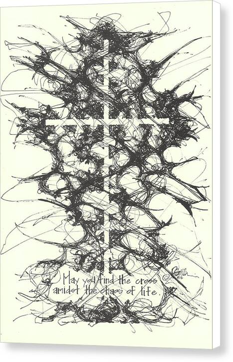 Chaos Order Cross 12 - Black and White - Canvas Print