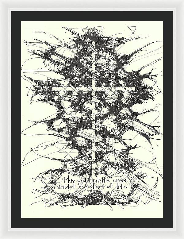 Chaos Order Cross 12 - Black and White - Framed Print