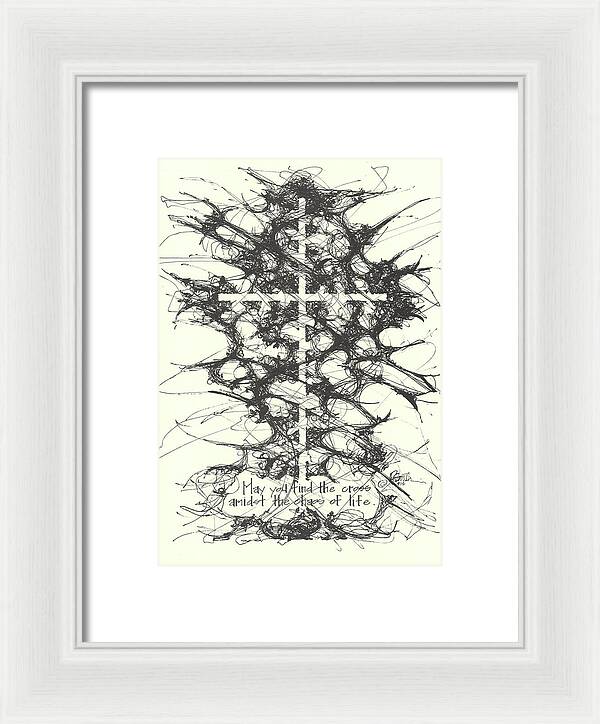 Chaos Order Cross 12 - Black and White - Framed Print