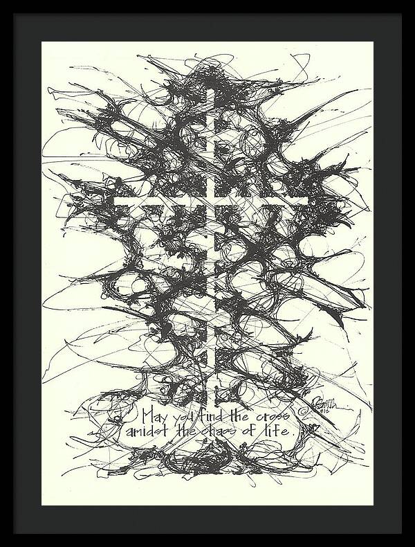 Chaos Order Cross 12 - Black and White - Framed Print
