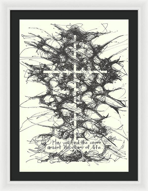Chaos Order Cross 12 - Black and White - Framed Print