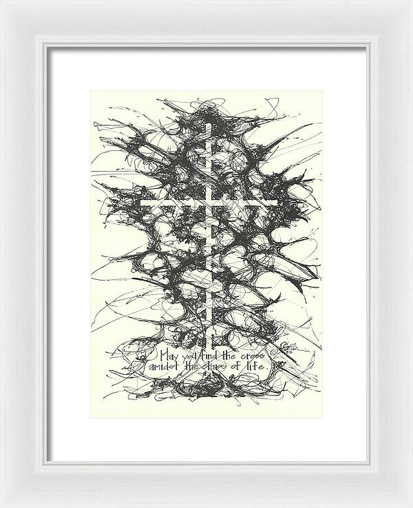Chaos Order Cross 12 - Black and White - Framed Print