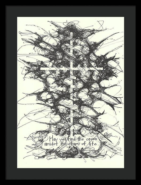 Chaos Order Cross 12 - Black and White - Framed Print