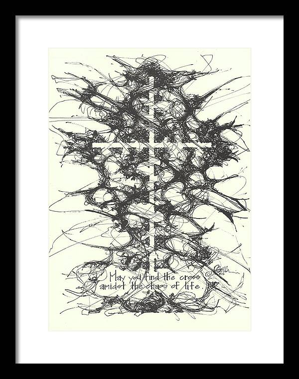Chaos Order Cross 12 - Black and White - Framed Print