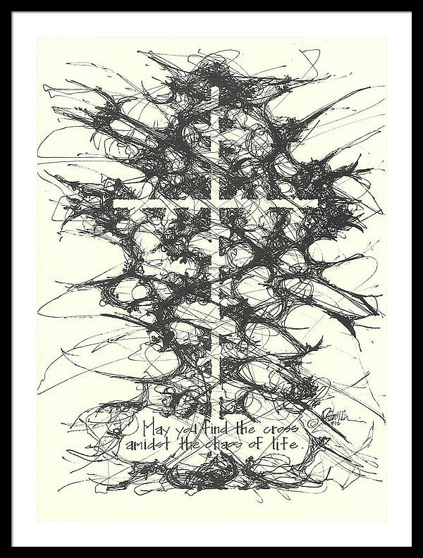 Chaos Order Cross 12 - Black and White - Framed Print