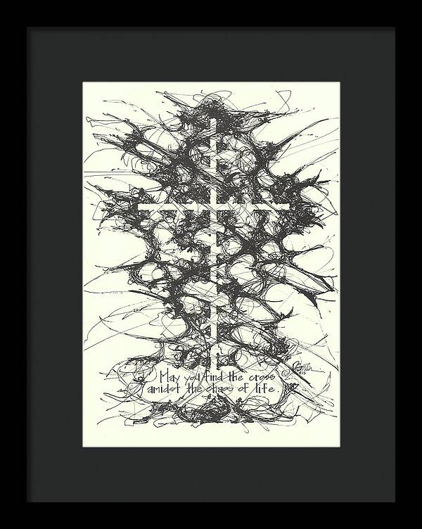 Chaos Order Cross 12 - Black and White - Framed Print