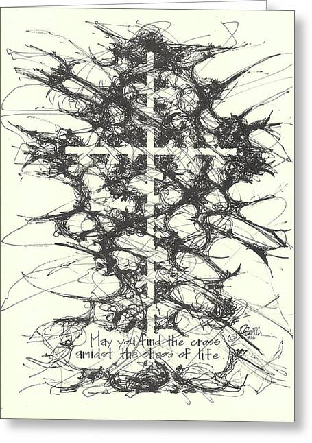 Chaos Order Cross 12 - Black and White - Greeting Card